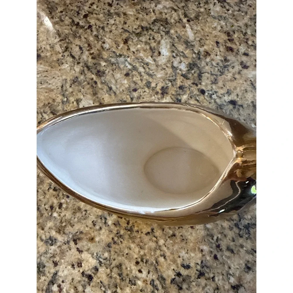Vintage Gold Ceramic Swan Gravy Boat‎ Sauce Pitcher Hollywood Regency 8 Inch